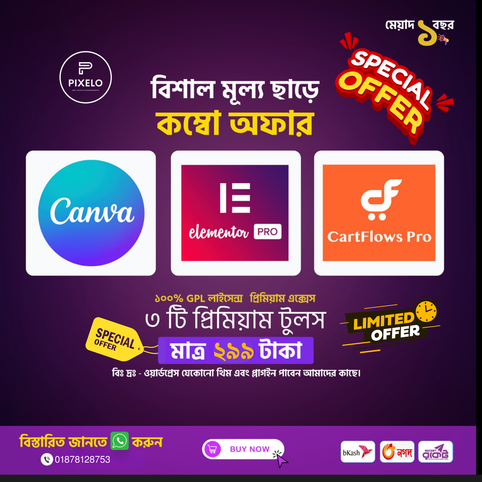 Elementor Pro,Cart flows Pro,Canva Pro